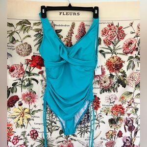 COPY - Beachsissi one piece teal swimsuit. NWT. Size L. Gathered sides with tie…